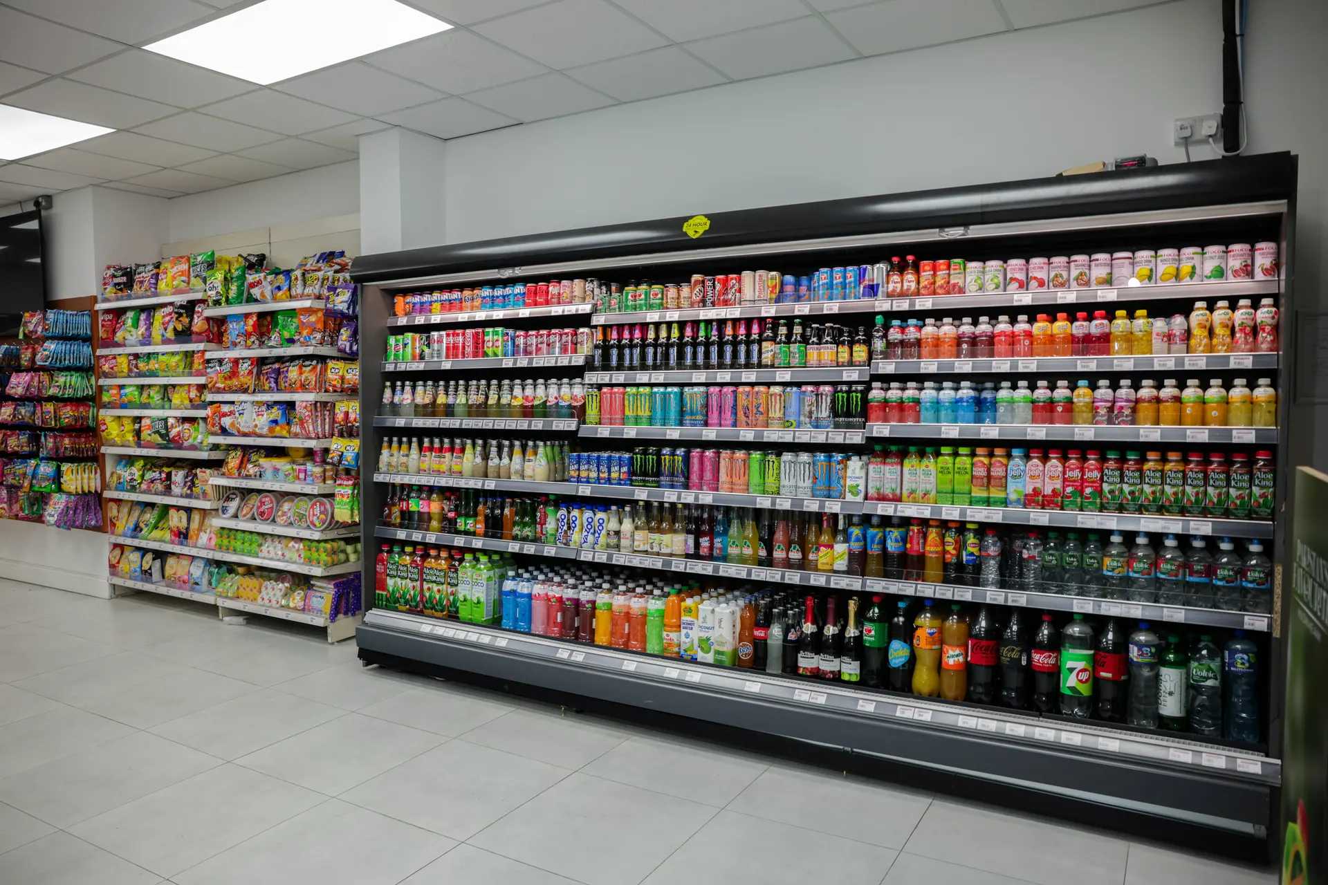Long drinks fridges full of juices, soft drinks and malt drinks at World of Spices